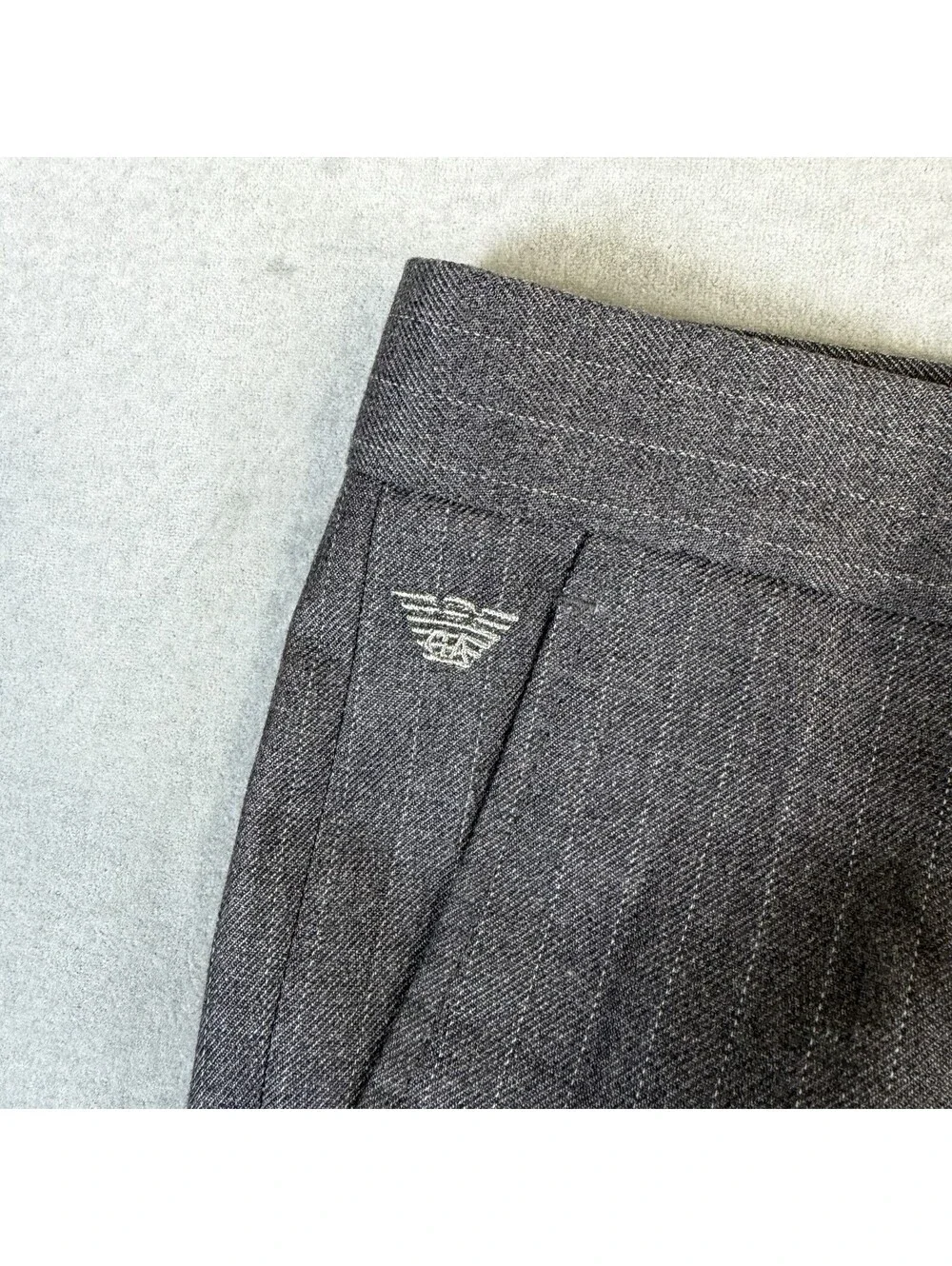 Giorgio Armani Le Collezioni Pants Mens 40x34 Gray Pinstripe Flat Front Wool
